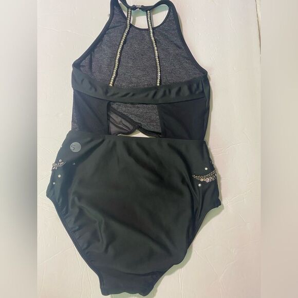 Five 5 Dance costume solo custom black leotard rhinestoned PA petite Small adult - Picture 6 of 12